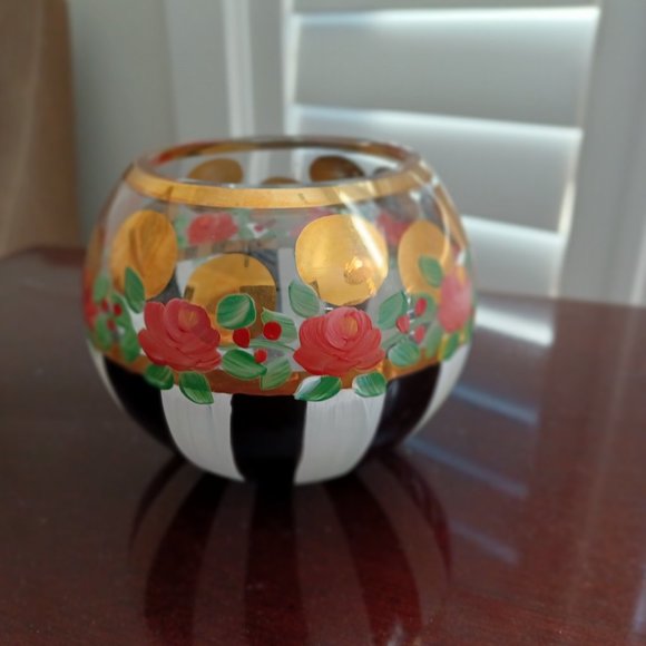 Mackenzie Childs hand painted round vase - Picture 2 of 3
